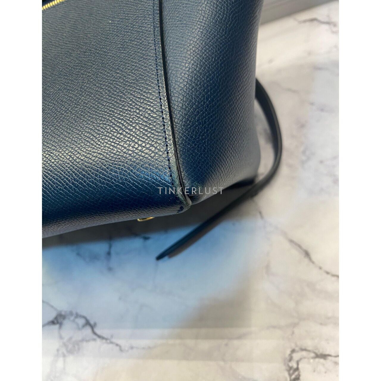 Celine Mini Belt in Blue Steel Grained GHW 2017 Satchel