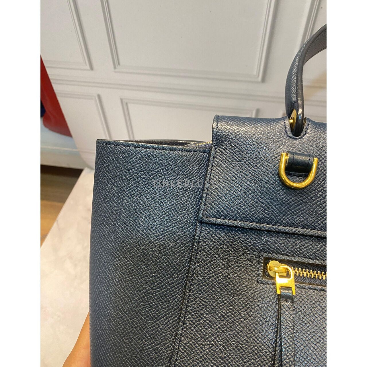 Celine Mini Belt in Blue Steel Grained GHW 2017 Satchel