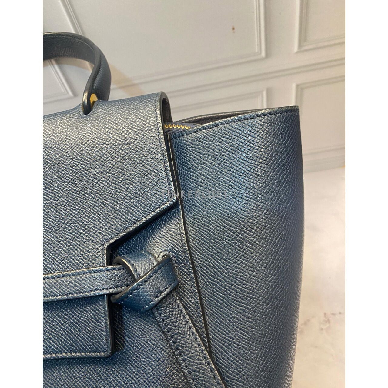 Celine Mini Belt in Blue Steel Grained GHW 2017 Satchel