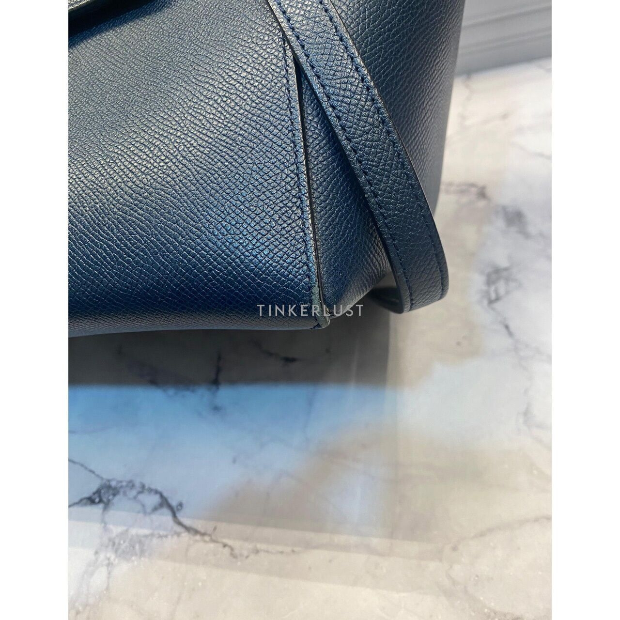 Celine Mini Belt in Blue Steel Grained GHW 2017 Satchel