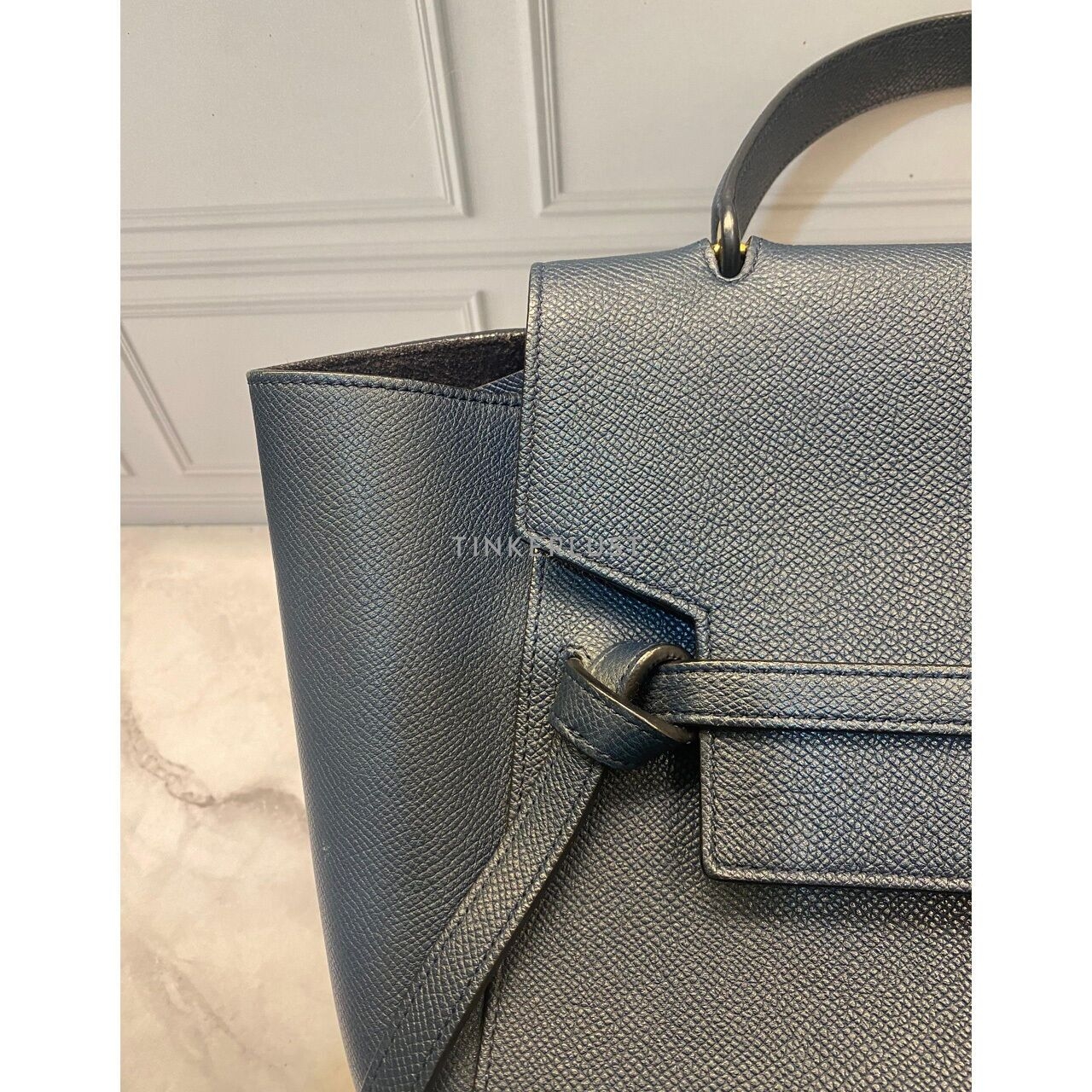 Celine Mini Belt in Blue Steel Grained GHW 2017 Satchel