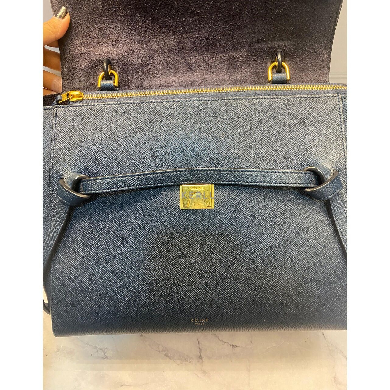 Celine Mini Belt in Blue Steel Grained GHW 2017 Satchel