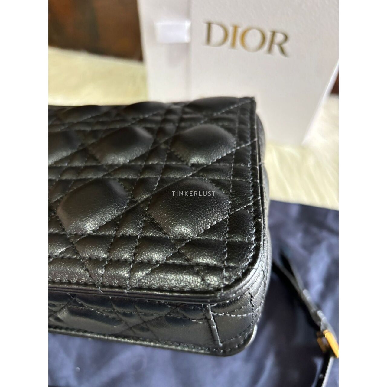 Christian Dior Small Jolie Top Handle Bag Cannage Black Satchel Bag