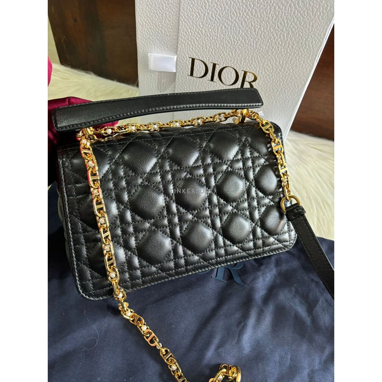 Christian Dior Small Jolie Top Handle Bag Cannage Black Satchel Bag