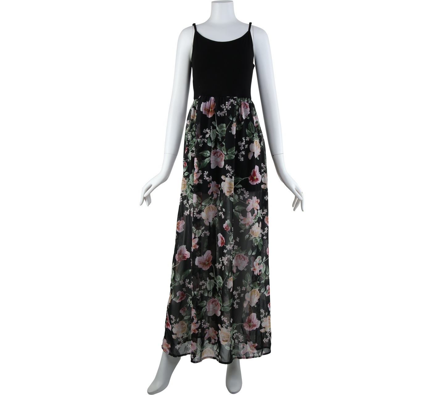 Forever 21 Black Floral sleevless Long Dress