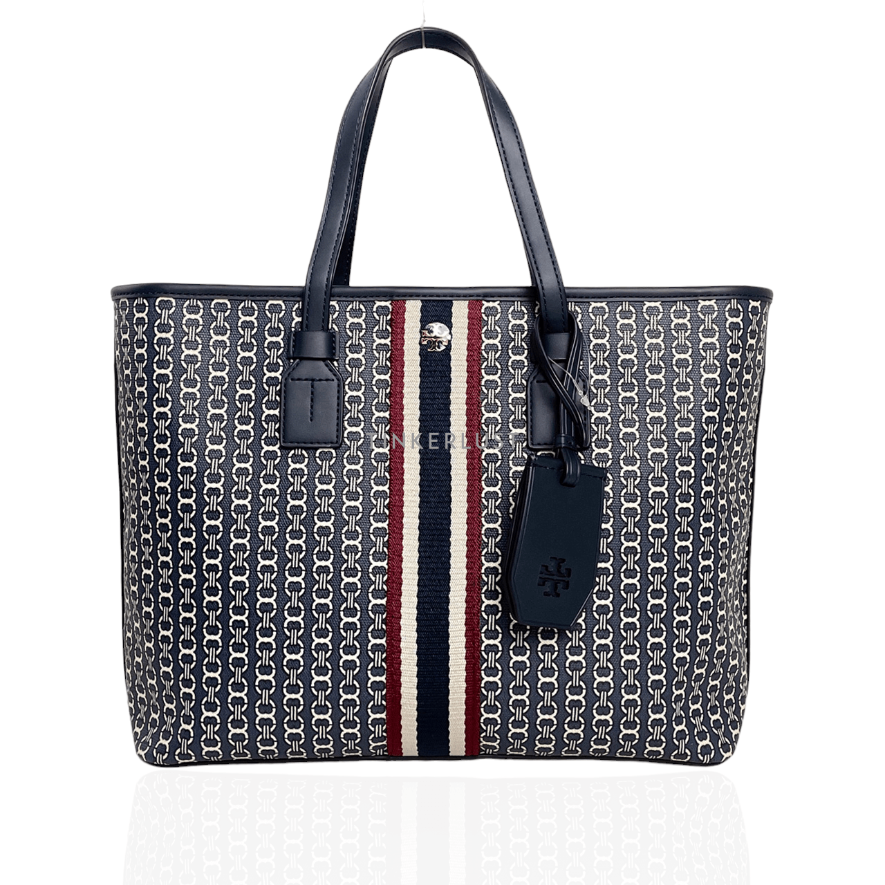 Tory Burch Gemini Link Canvas Small Tote Navy 