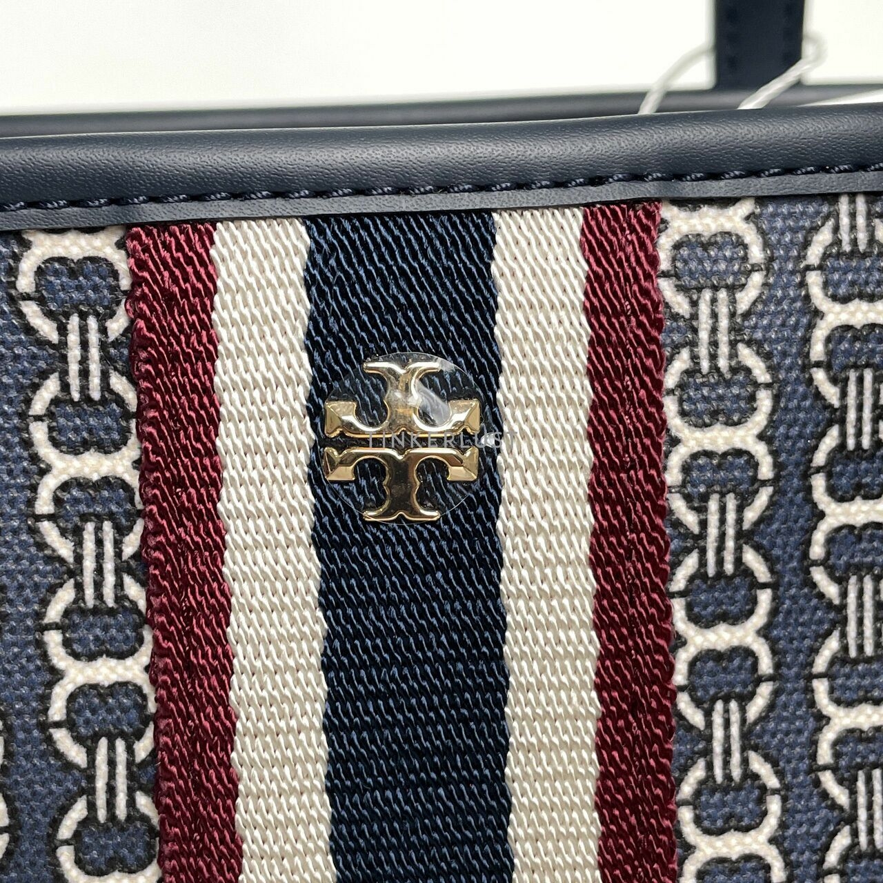 Tory Burch Gemini Link Canvas Small Tote Navy 