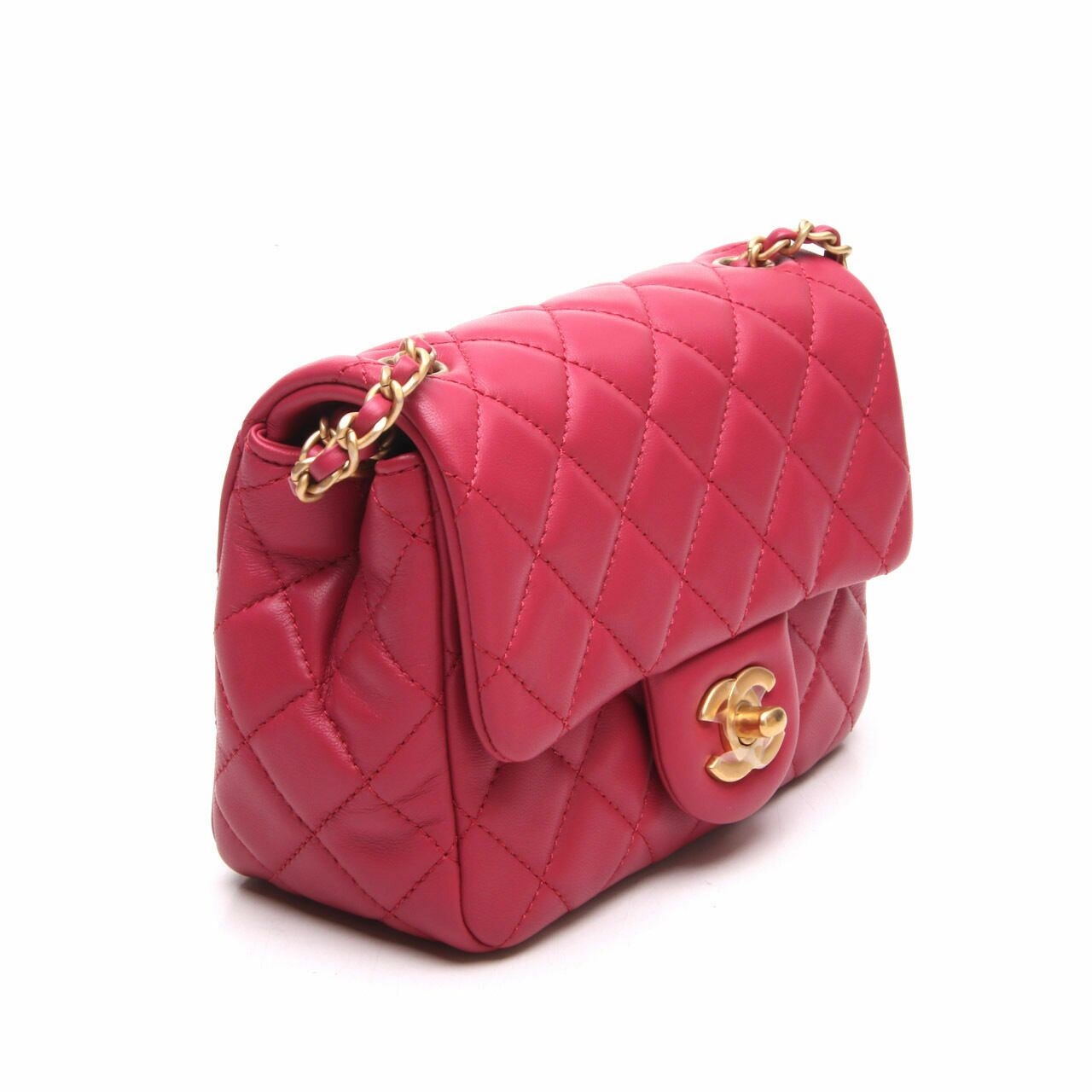 Chanel Maroon Lambskin CC Pearl Crush Mini Square Flap GHW Sling Bag