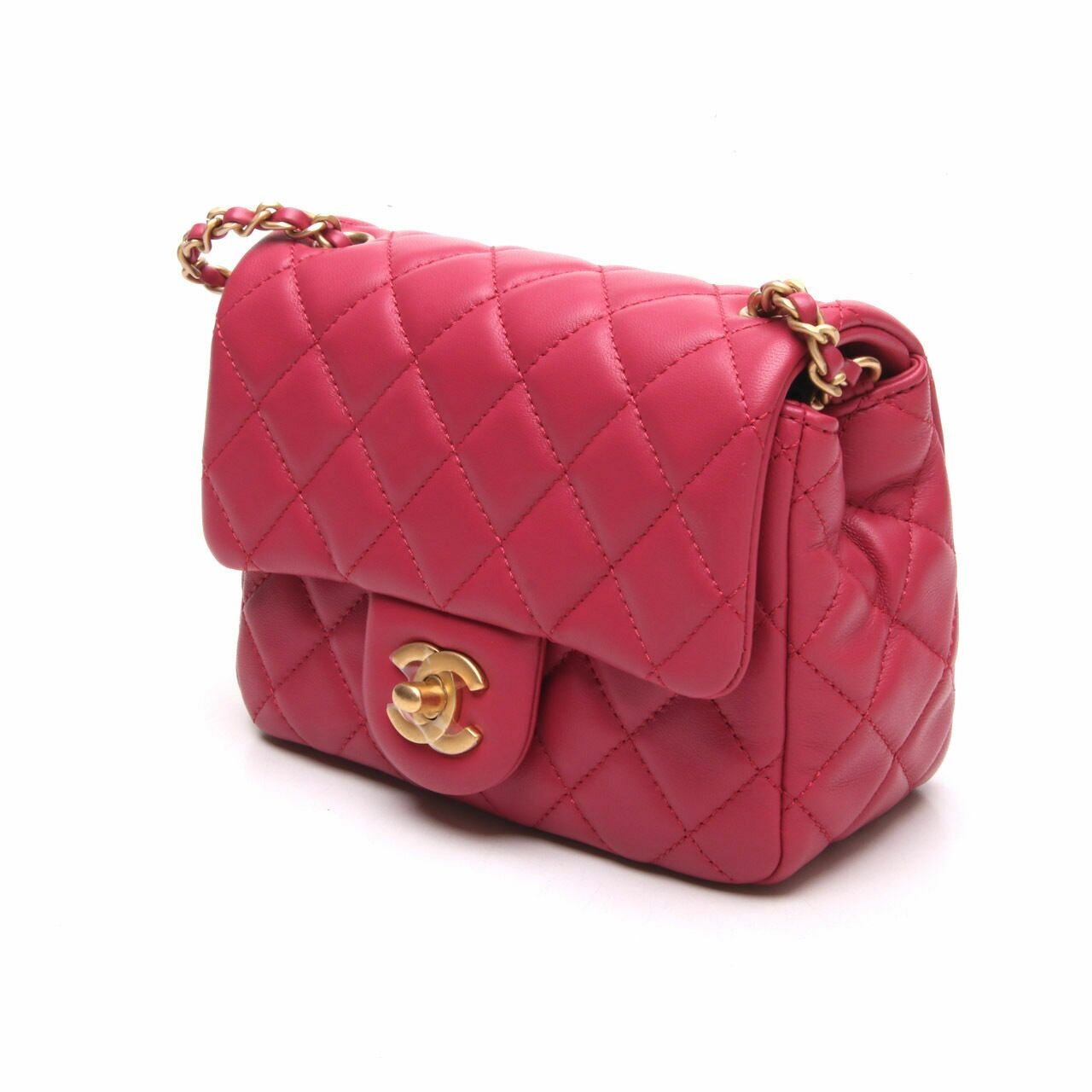 Chanel Maroon Lambskin CC Pearl Crush Mini Square Flap GHW Sling Bag