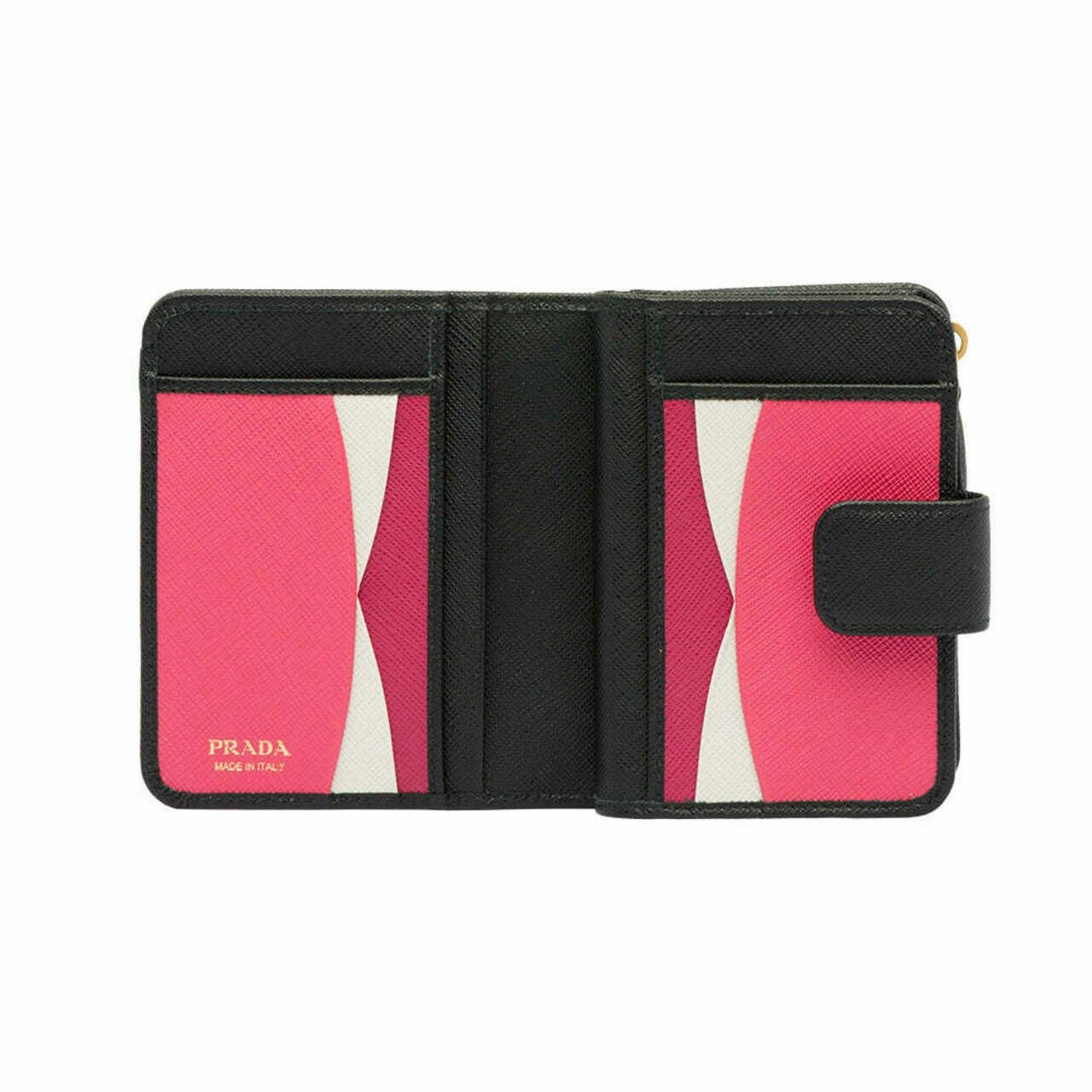 Prada Small Saffiano Leather Wallet Pink Internal Pocket Black Ghw