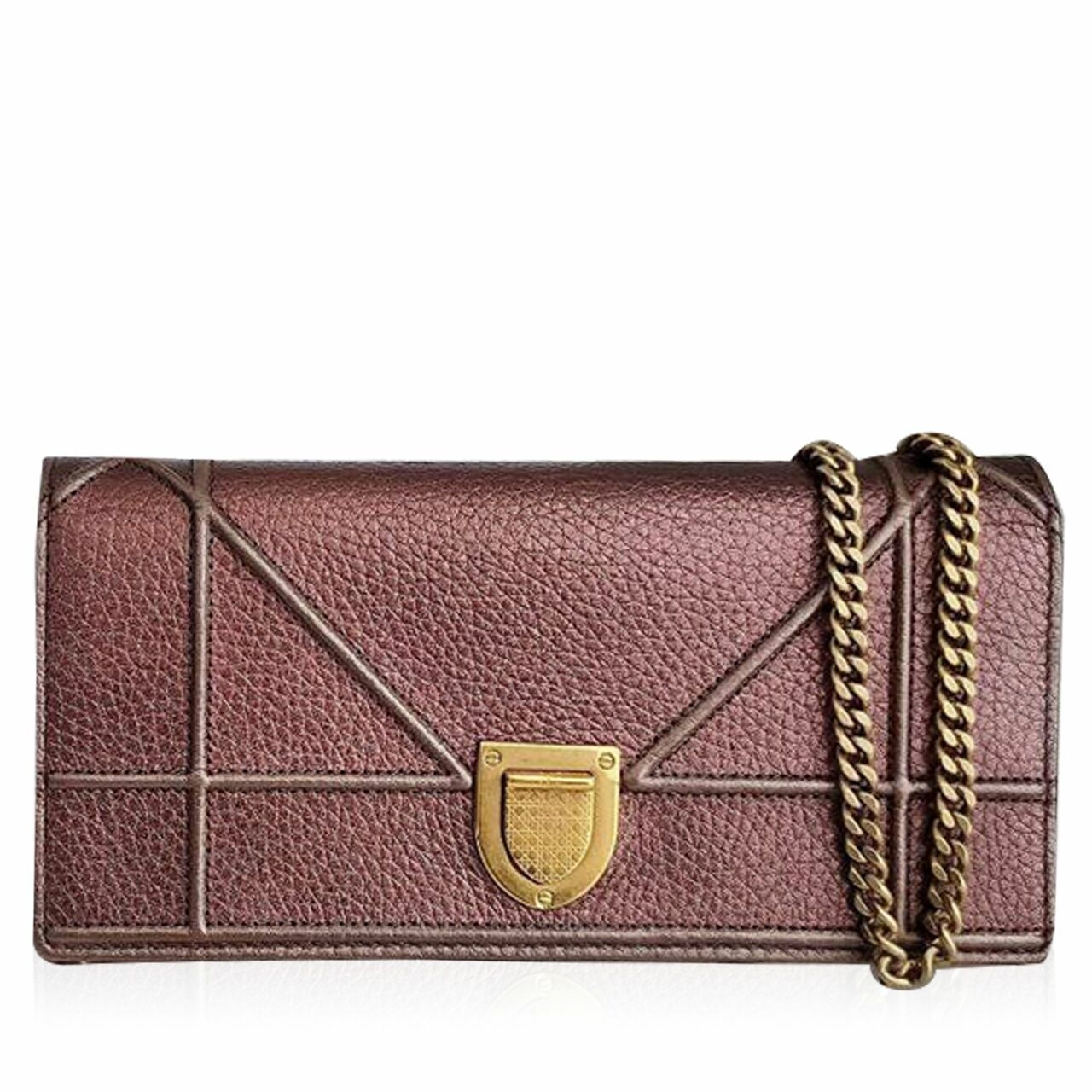 Christian Dior Diorama WOC Wallet on Chain in Bronze Metallic Grained GHW Sling Bag