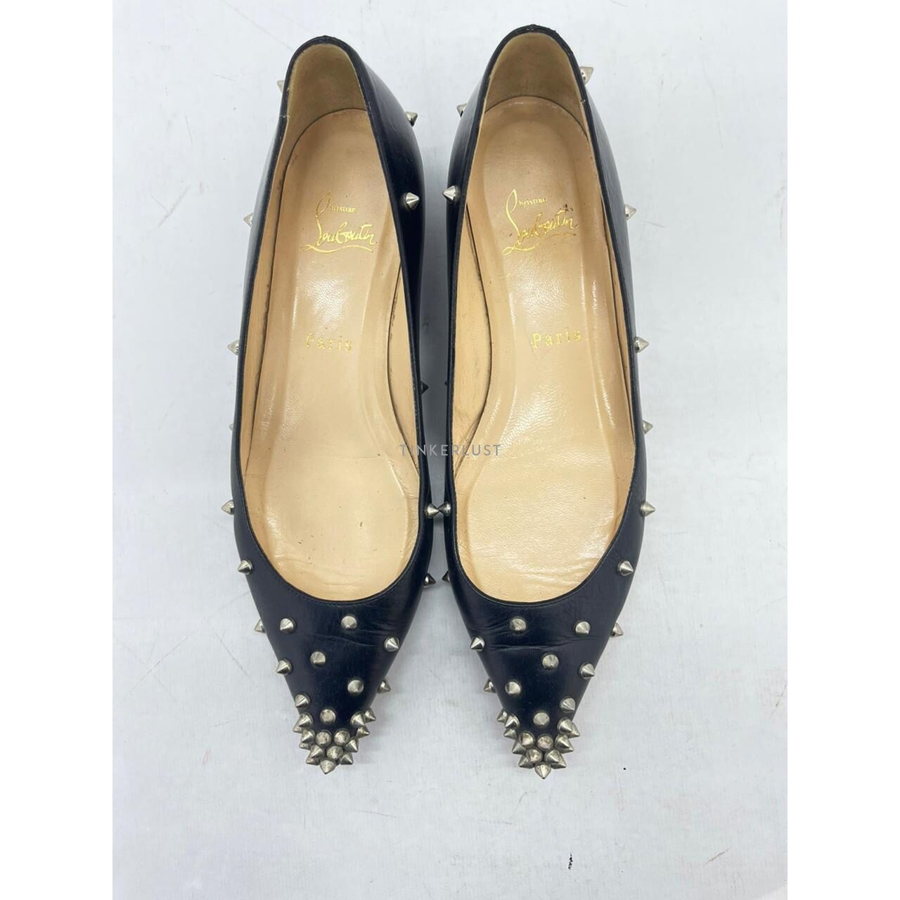 Christian Louboutin Spike Black Leather Flats