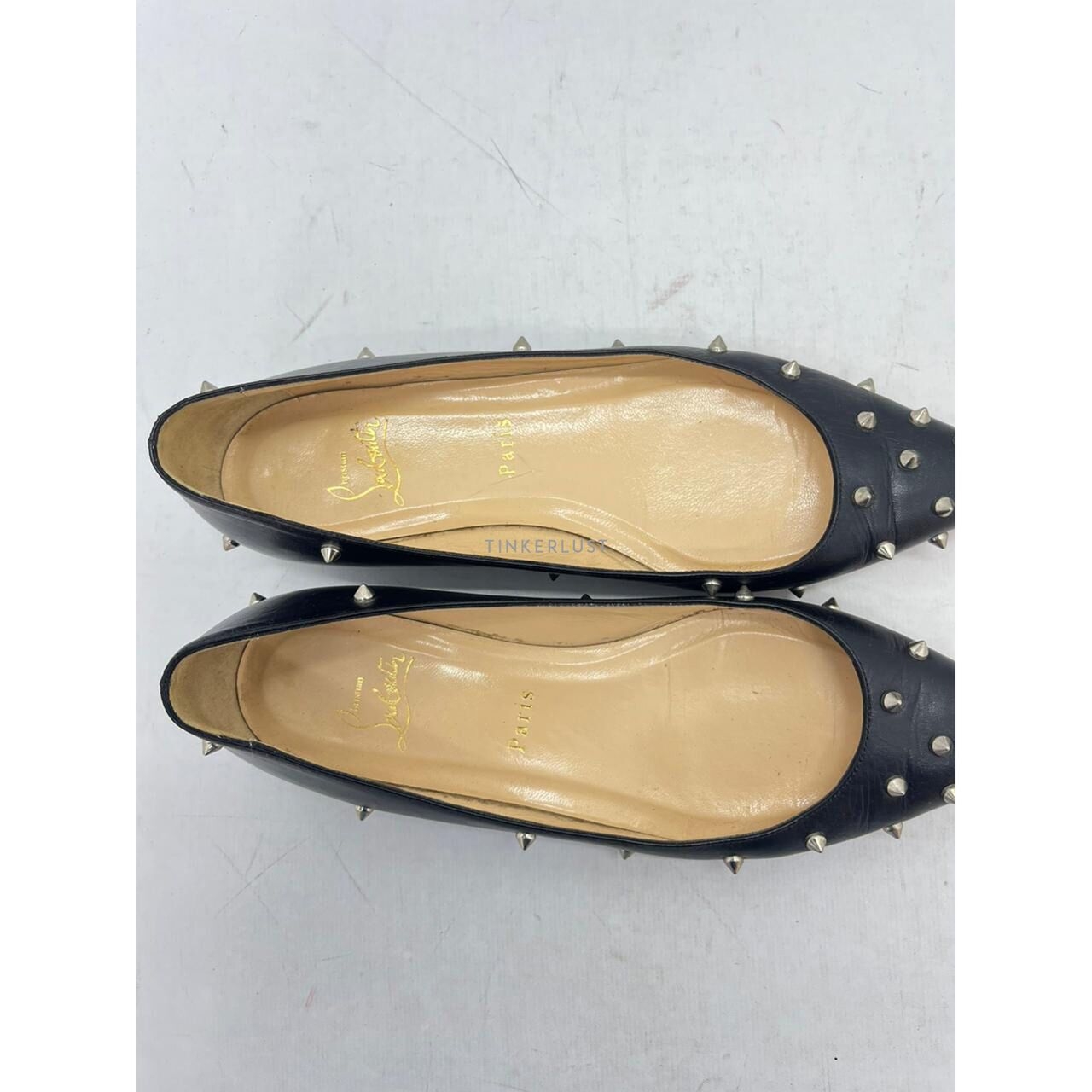 Christian Louboutin Spike Black Leather Flats