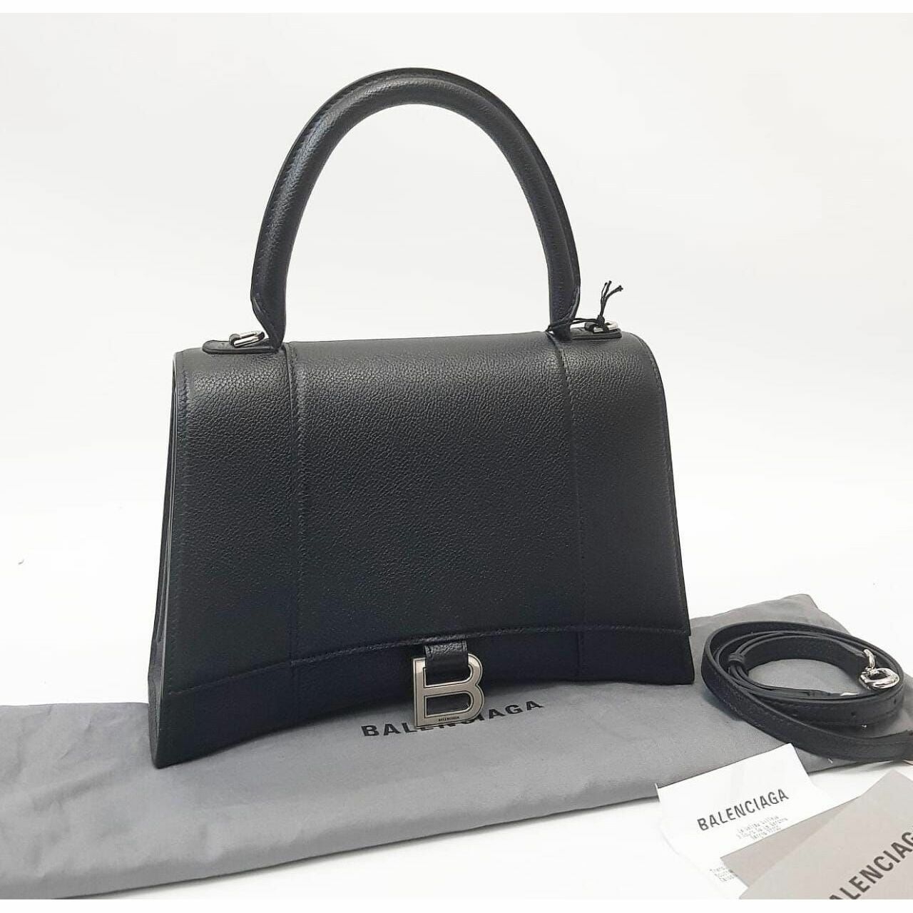 Balenciaga Hourglass Grained Black Medium SHW Satchel