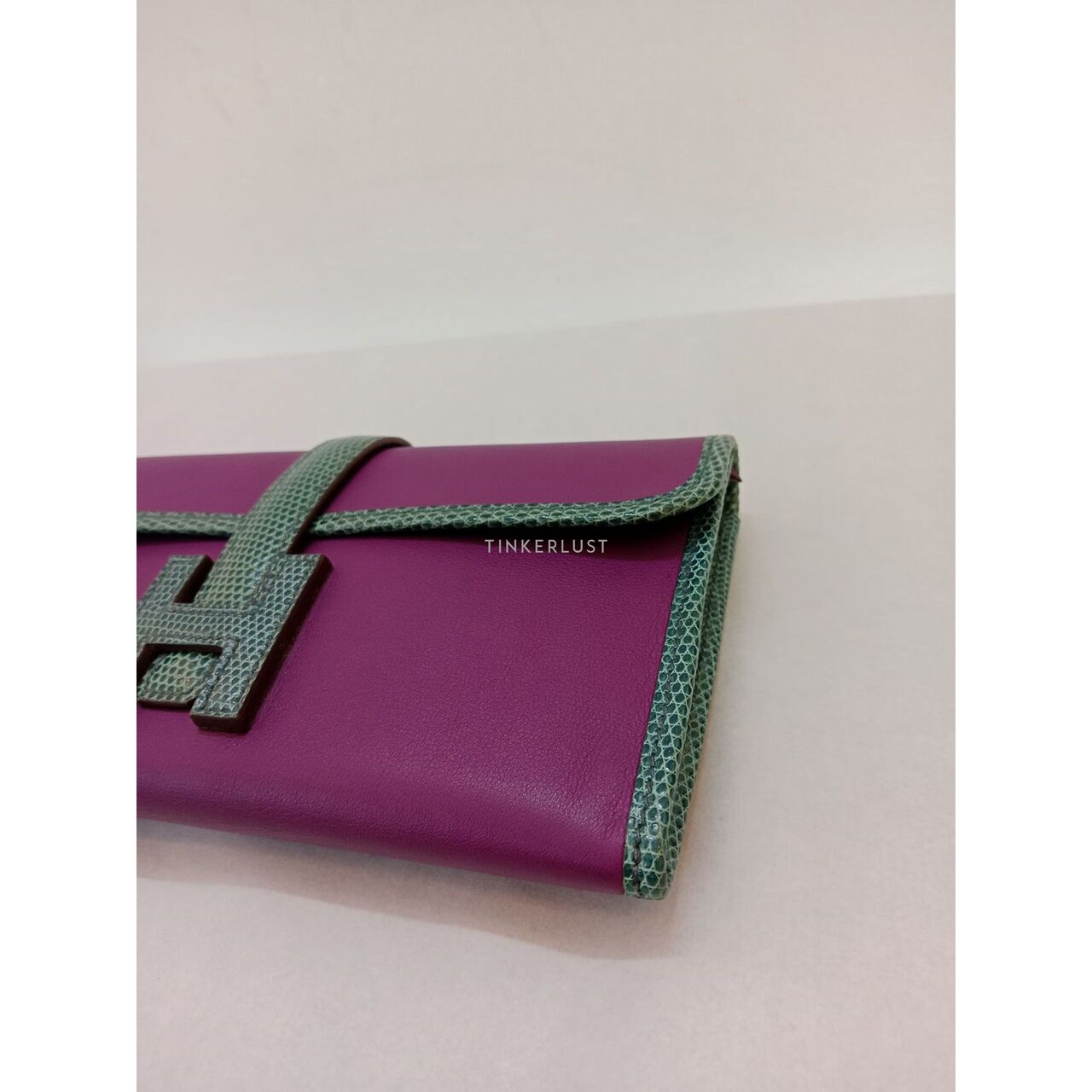 HERMES Jige Elan Touch In Blue Lizard/ Anemone Swift #X Wallet