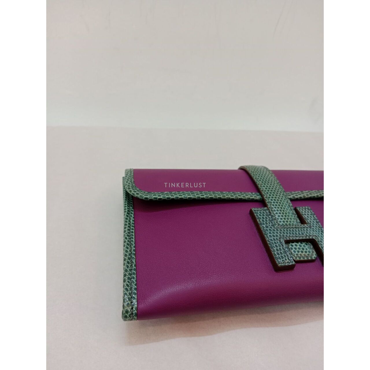 HERMES Jige Elan Touch In Blue Lizard/ Anemone Swift #X Wallet