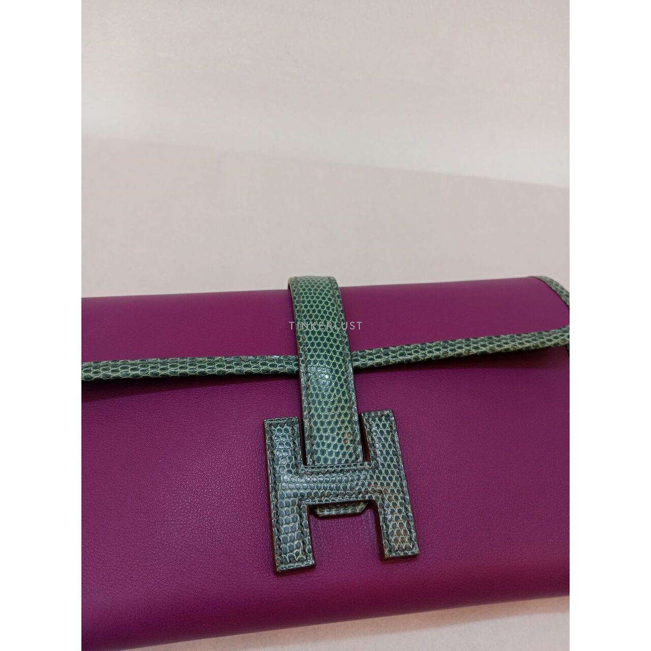 HERMES Jige Elan Touch In Blue Lizard/ Anemone Swift #X Wallet