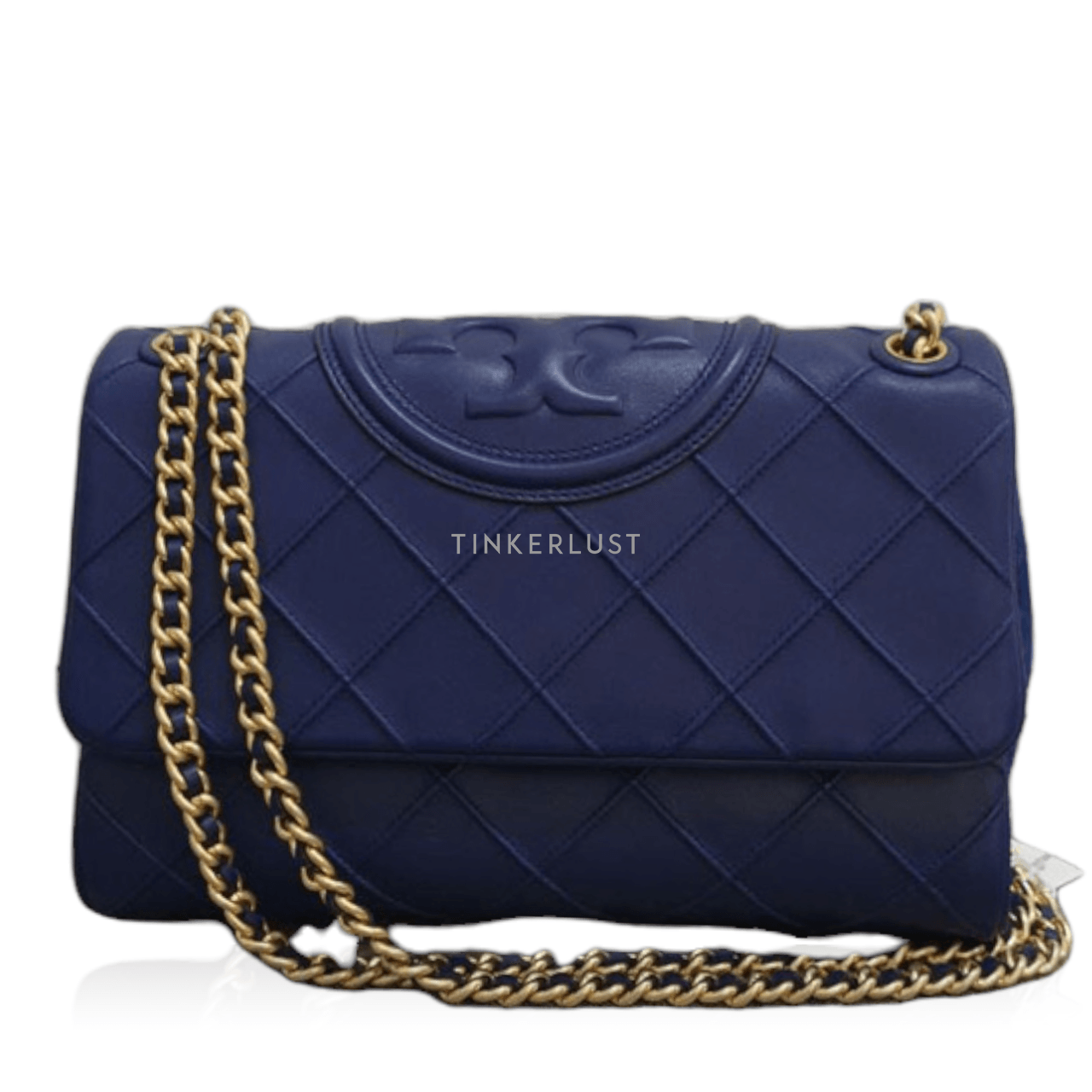 Tory Burch Soft Fleming Medium Convertible in Navy Blue GHW Shoulder Bag