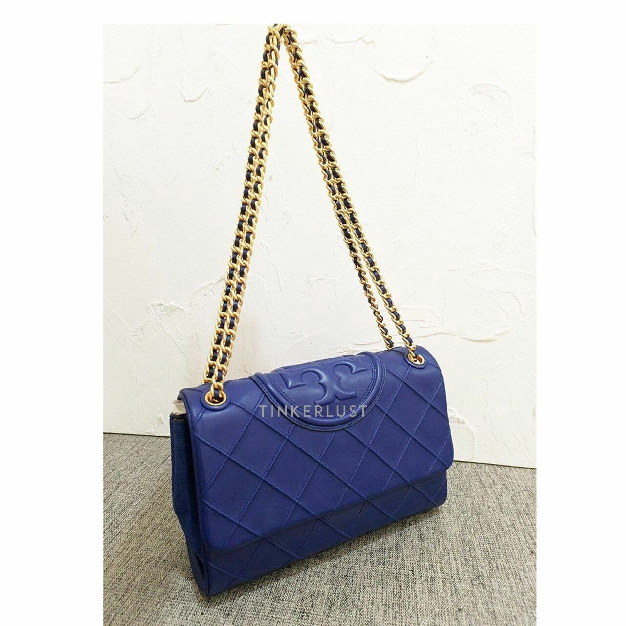 Tory Burch Soft Fleming Medium Convertible in Navy Blue GHW Shoulder Bag