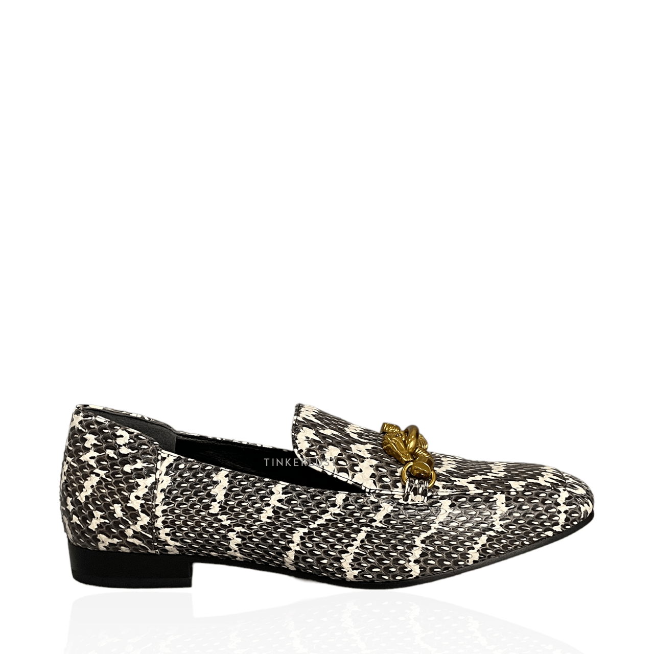 Tory Burch Black And White Jessa Land Snake Loafers