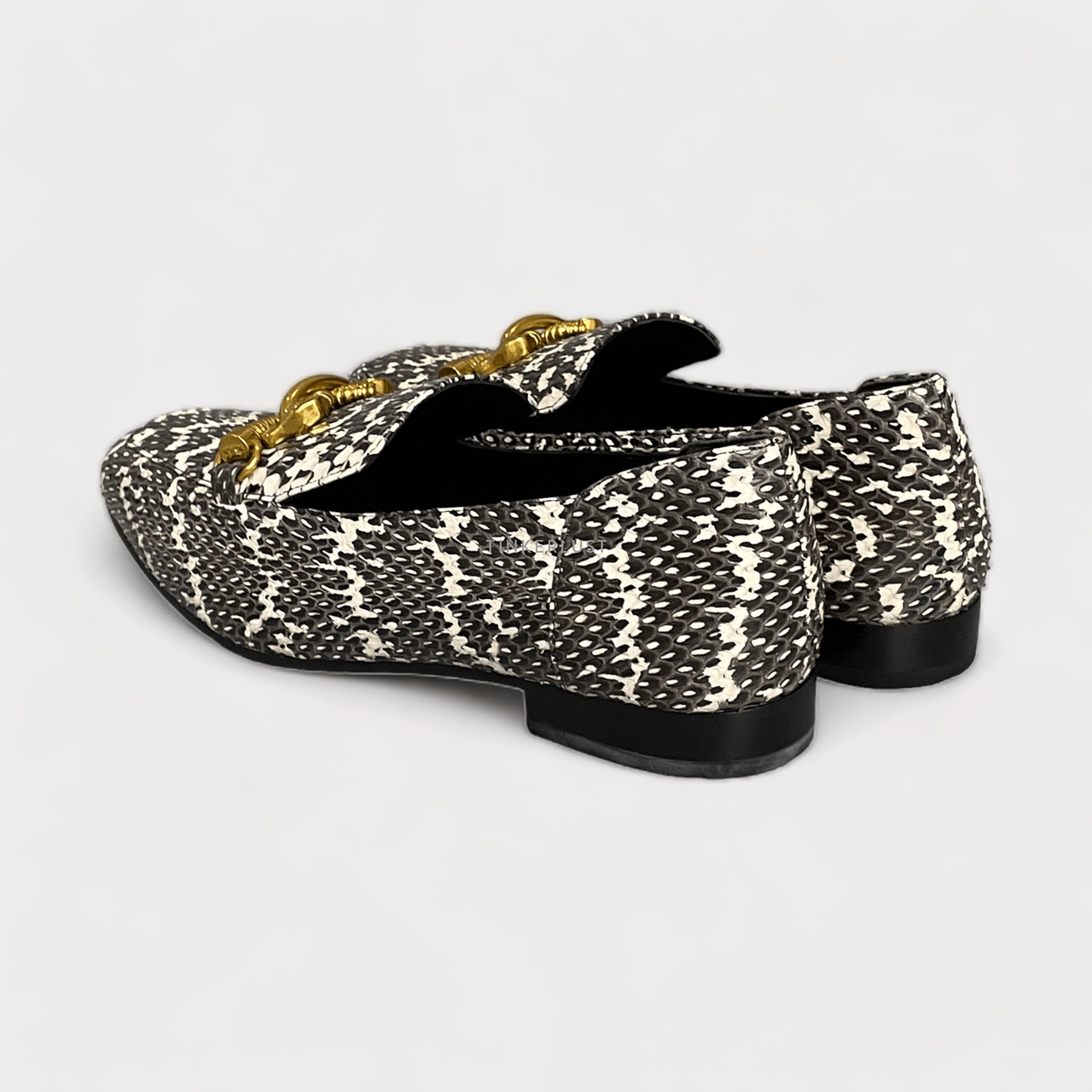 Tory Burch Black And White Jessa Land Snake Loafers