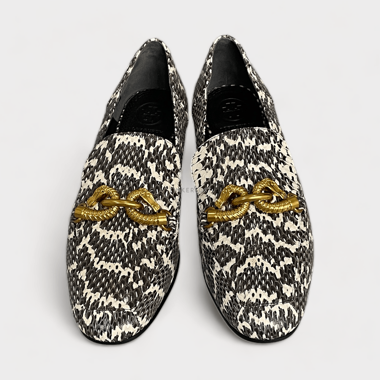 Tory Burch Black And White Jessa Land Snake Loafers