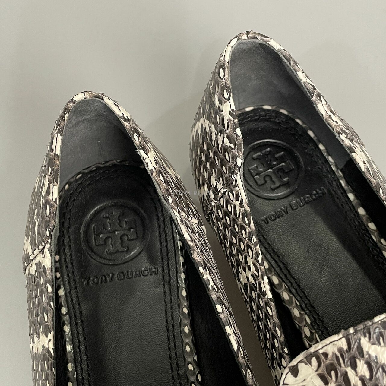 Tory Burch Black And White Jessa Land Snake Loafers