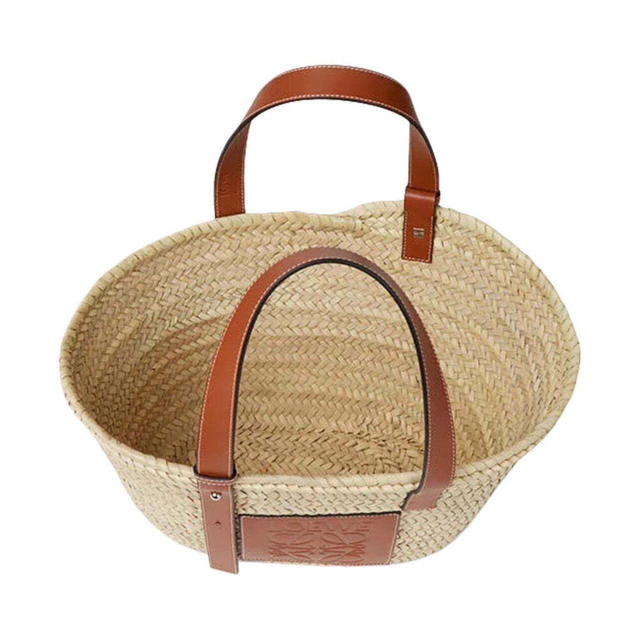 Loewe Medium Basket Bag in Palm Leaf and Calfskin Natural Tan