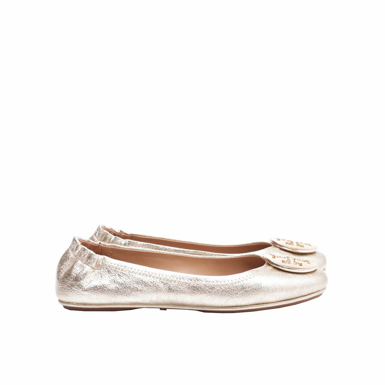 Tory Burch Gold Minnie Travel Ballet With Logo Flat Shoes