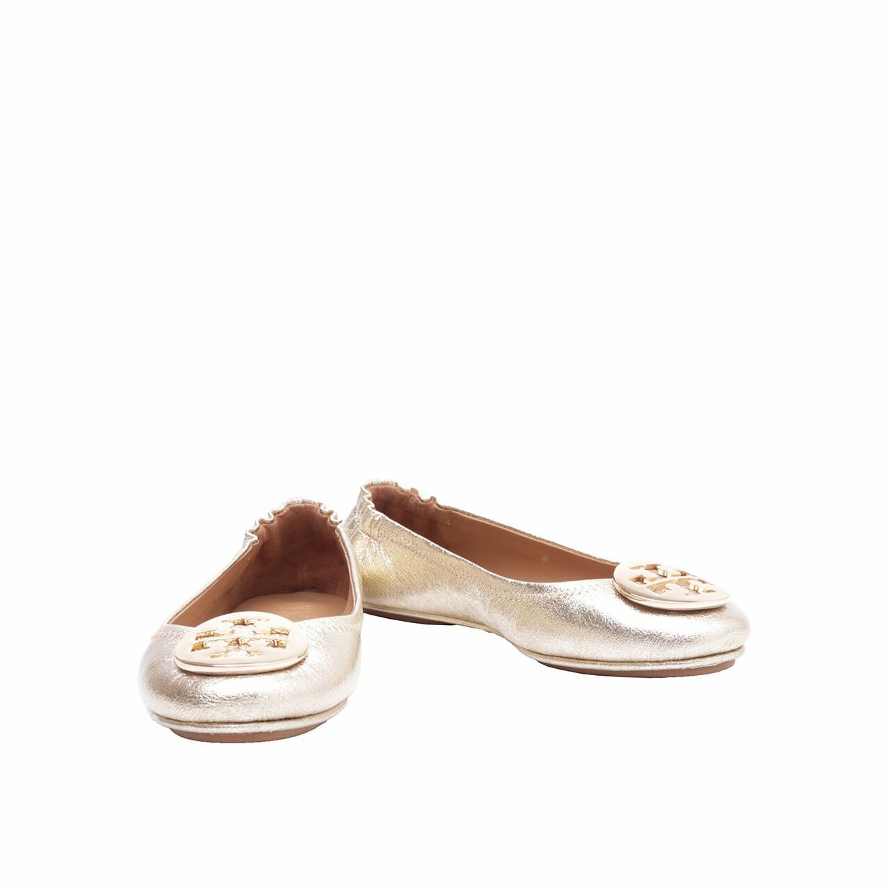 Tory Burch Gold Minnie Travel Ballet With Logo Flat Shoes