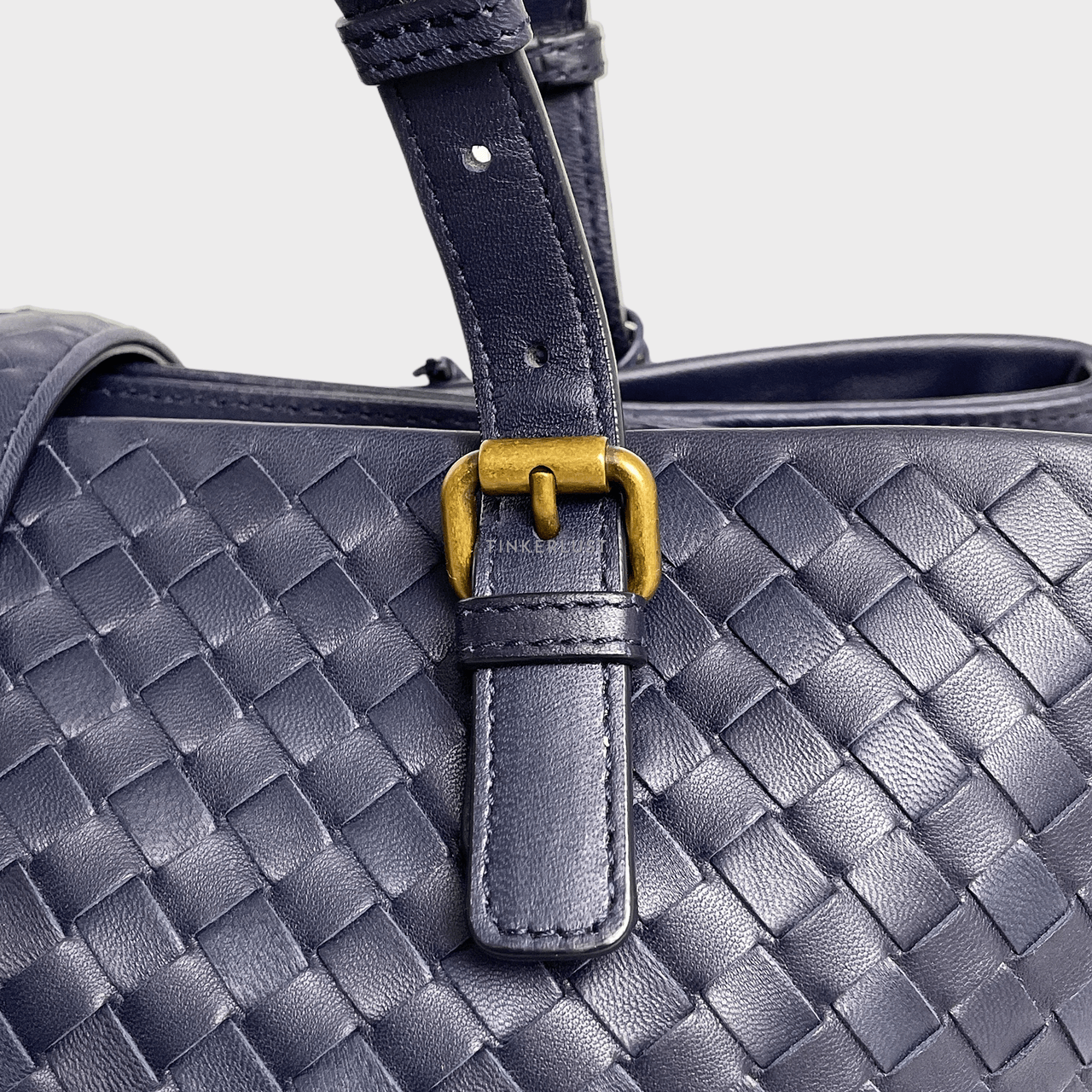 Bottega Veneta Navy Blue Intrecciato Leather Medium Roma Tote