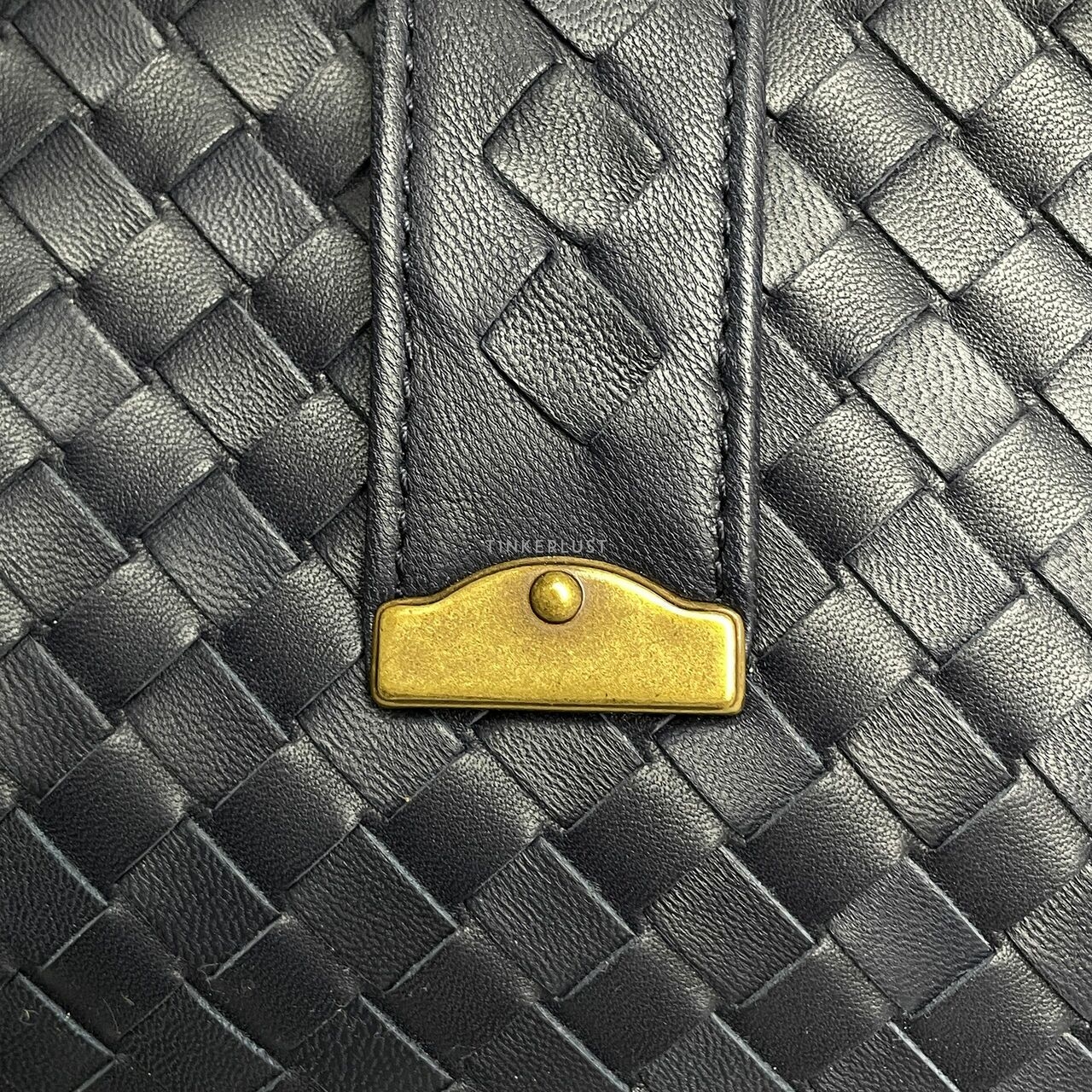 Bottega Veneta Navy Blue Intrecciato Leather Medium Roma Tote