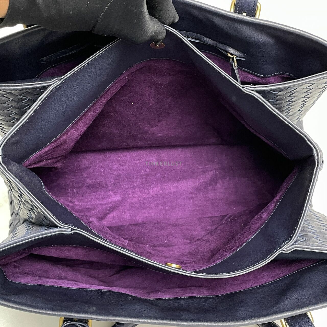 Bottega Veneta Navy Blue Intrecciato Leather Medium Roma Tote