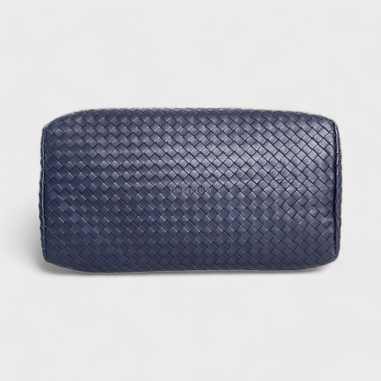 Bottega Veneta Navy Blue Intrecciato Leather Medium Roma Tote