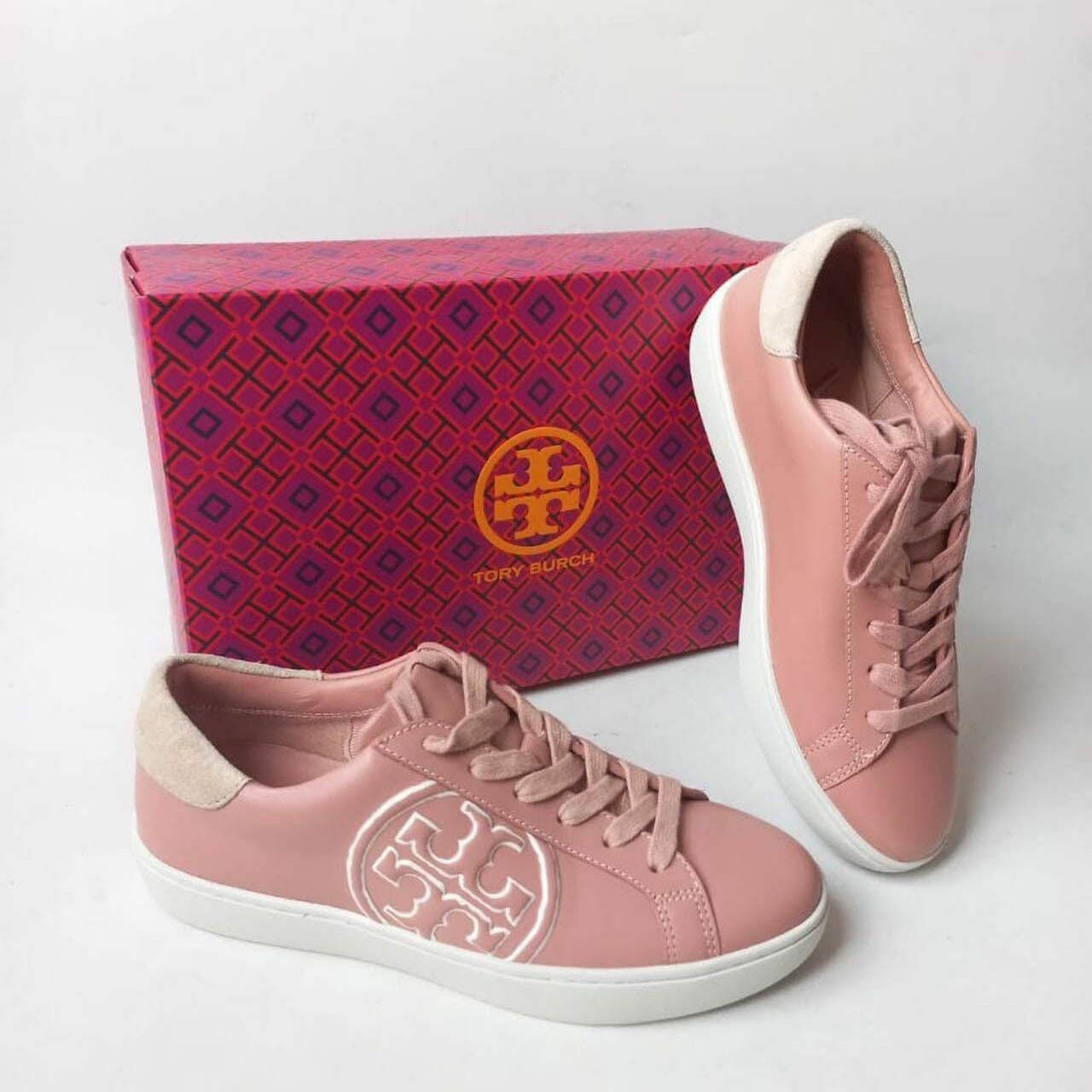 Tory Burch T-Logo Nappa Leather/Nat Suede Pink moon/Corda Sneakers