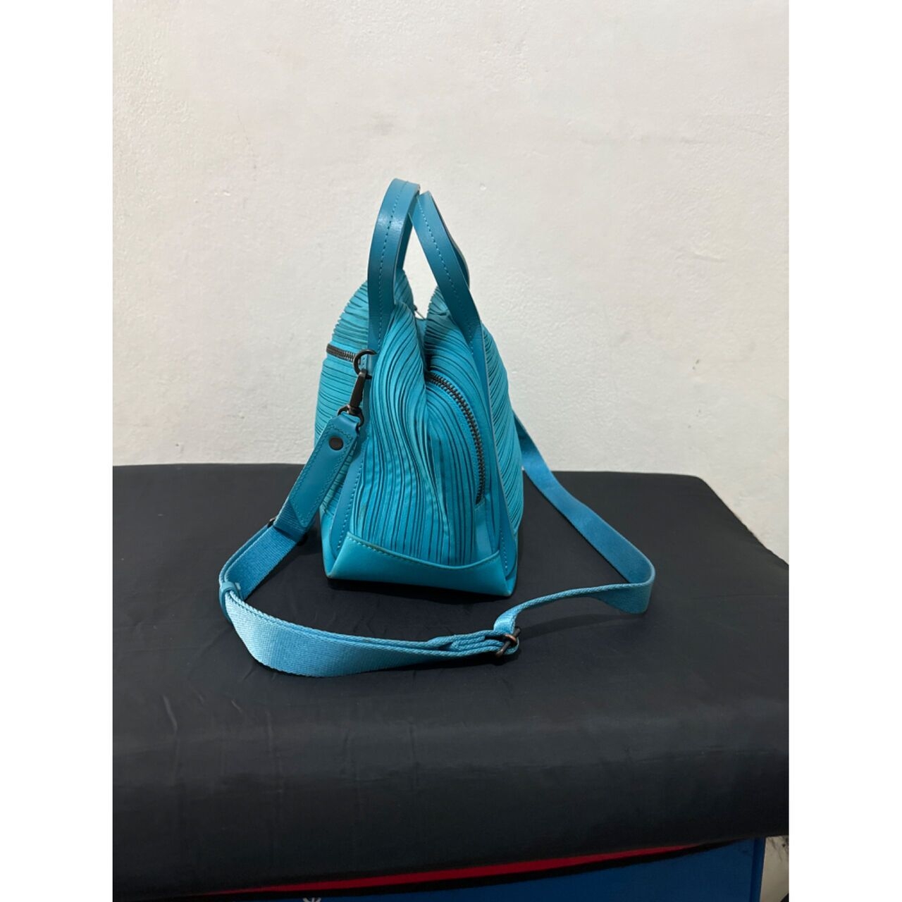 Pleats Please Blue Green Sling Bag