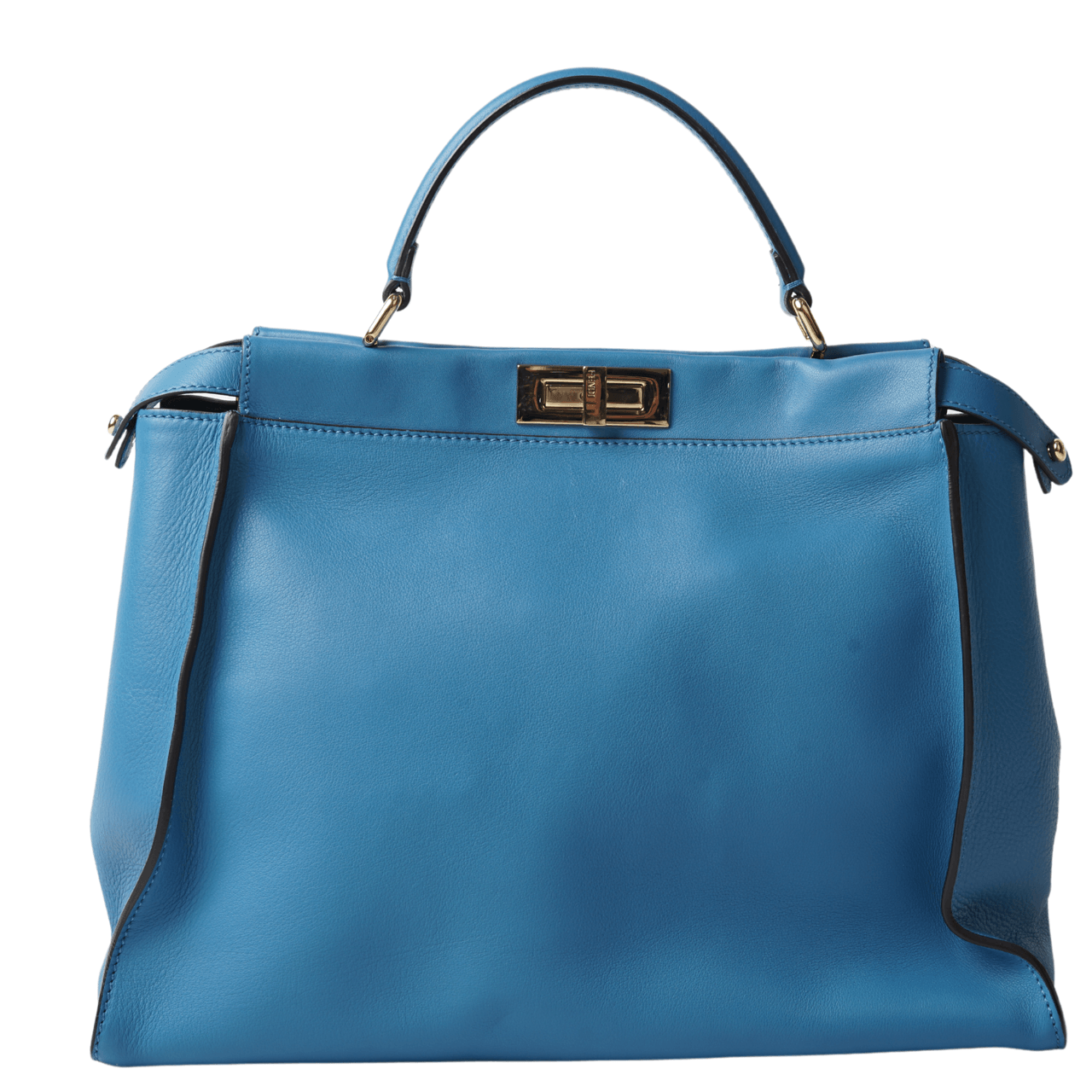 Fendi Blue Selleria Leather Large Peekaboo Top Handle Satchel Bag