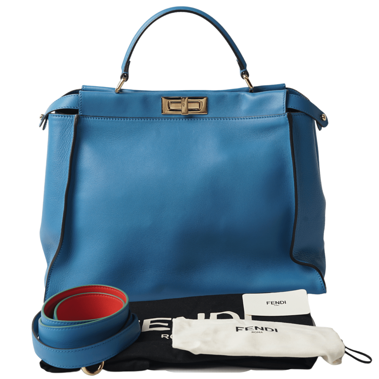 Fendi Blue Selleria Leather Large Peekaboo Top Handle Satchel Bag