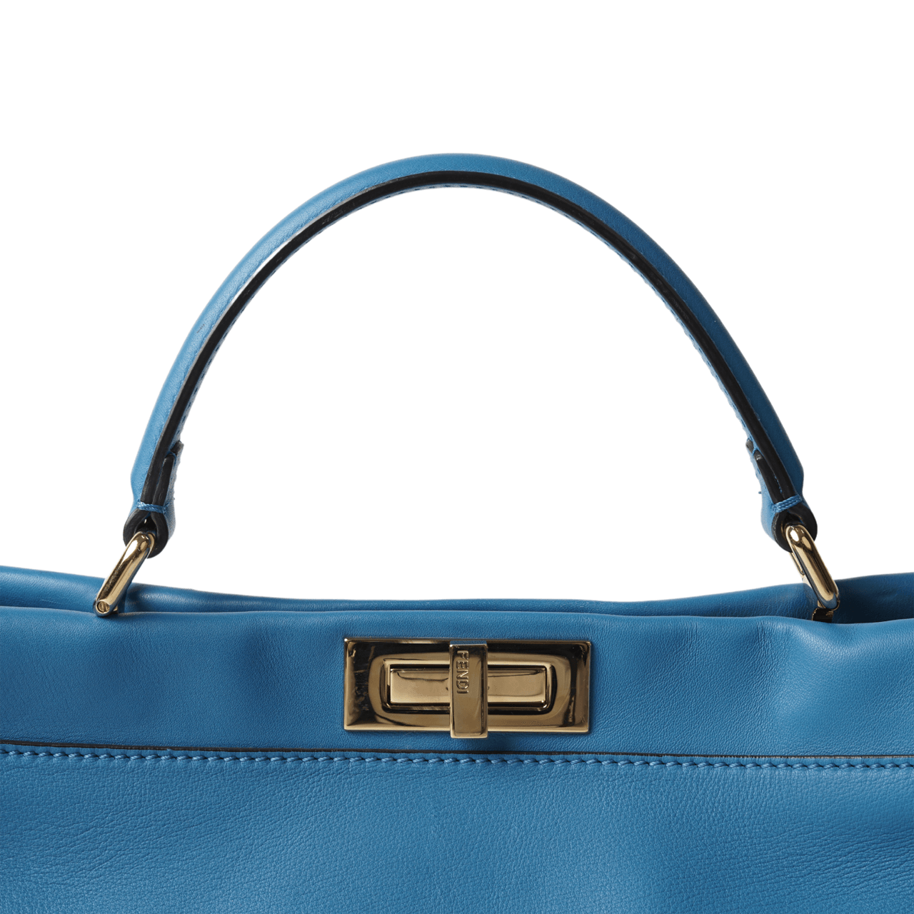 Fendi Blue Selleria Leather Large Peekaboo Top Handle Satchel Bag