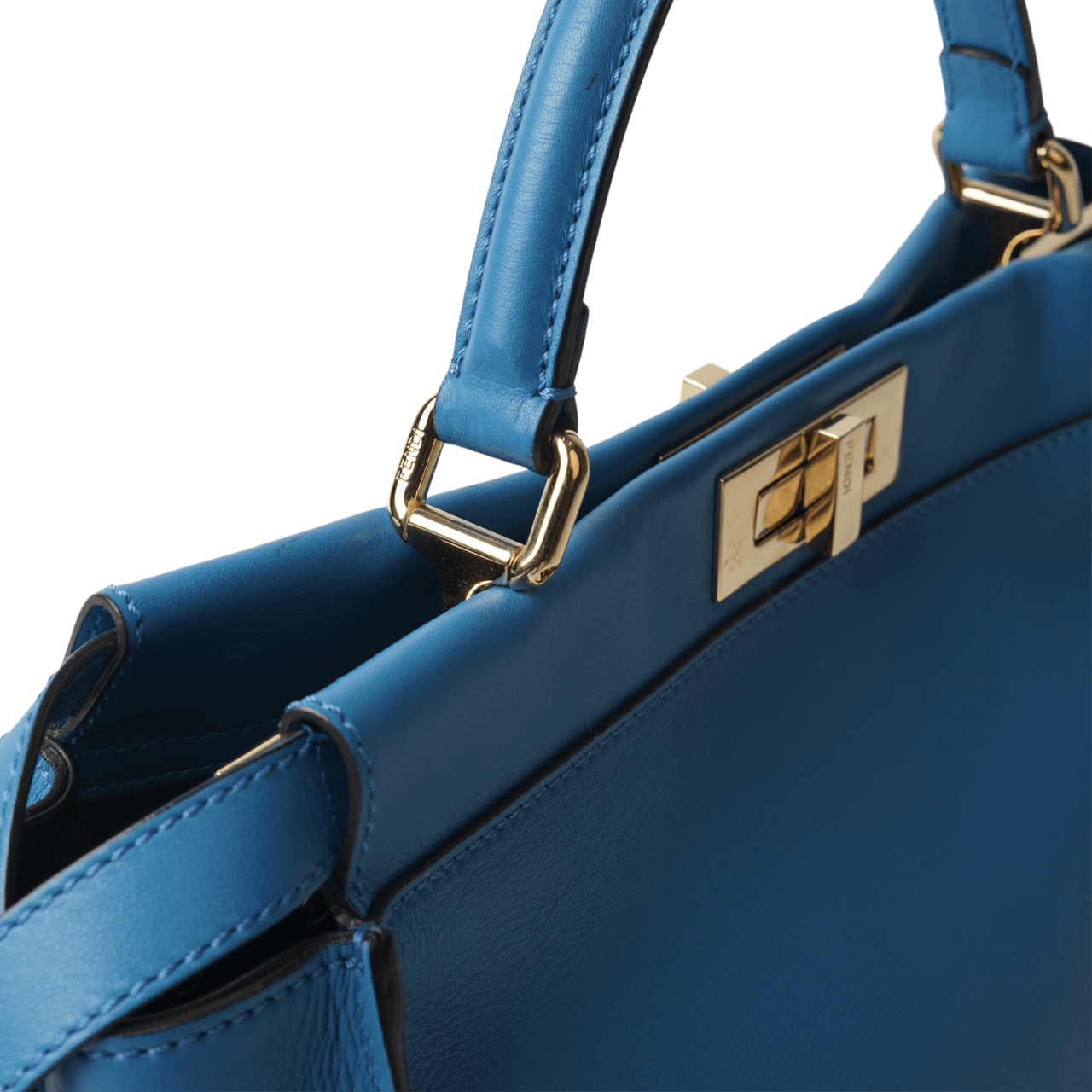 Fendi Blue Selleria Leather Large Peekaboo Top Handle Satchel Bag