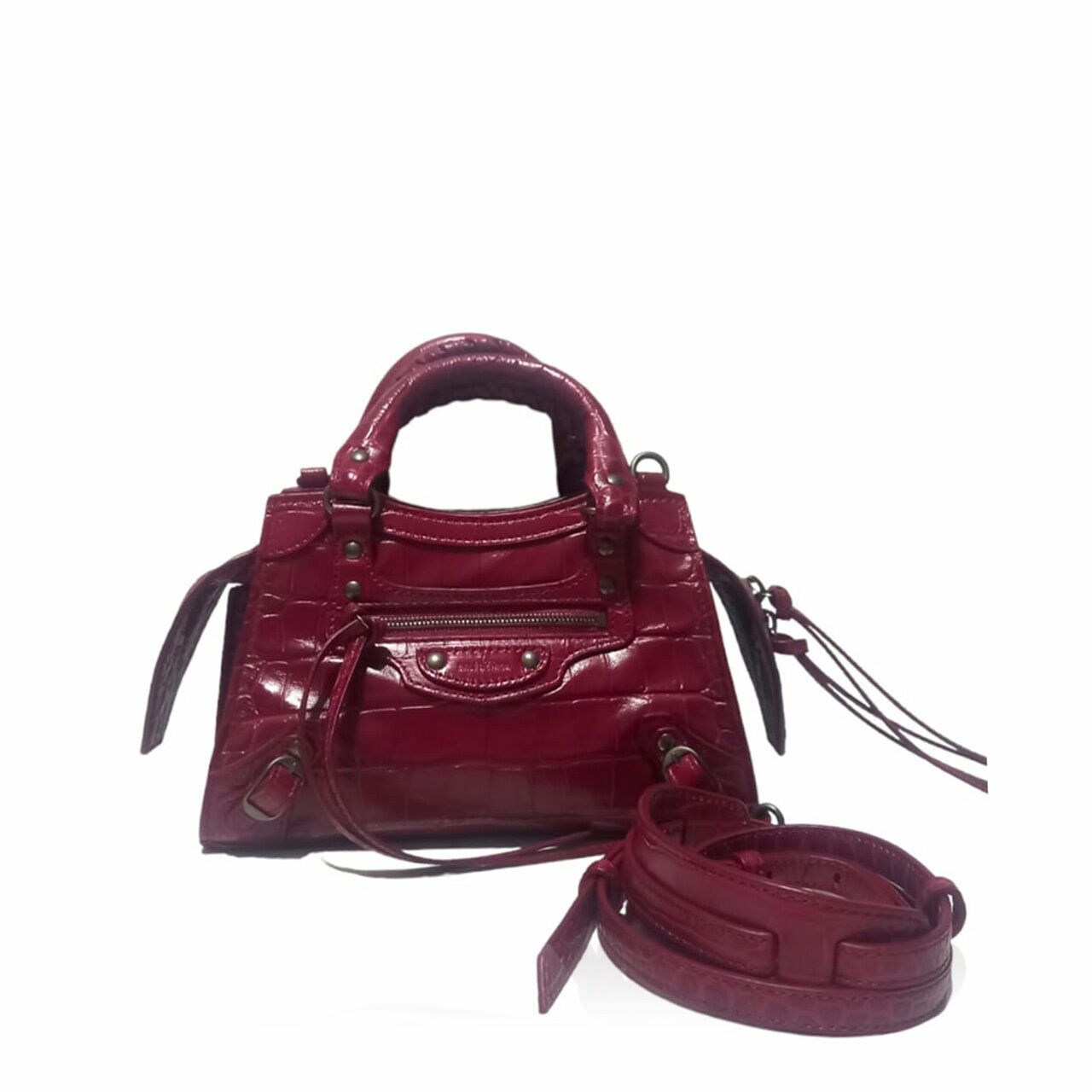 Balenciaga Neo Mini Croco Embossed Red SHW Satchel