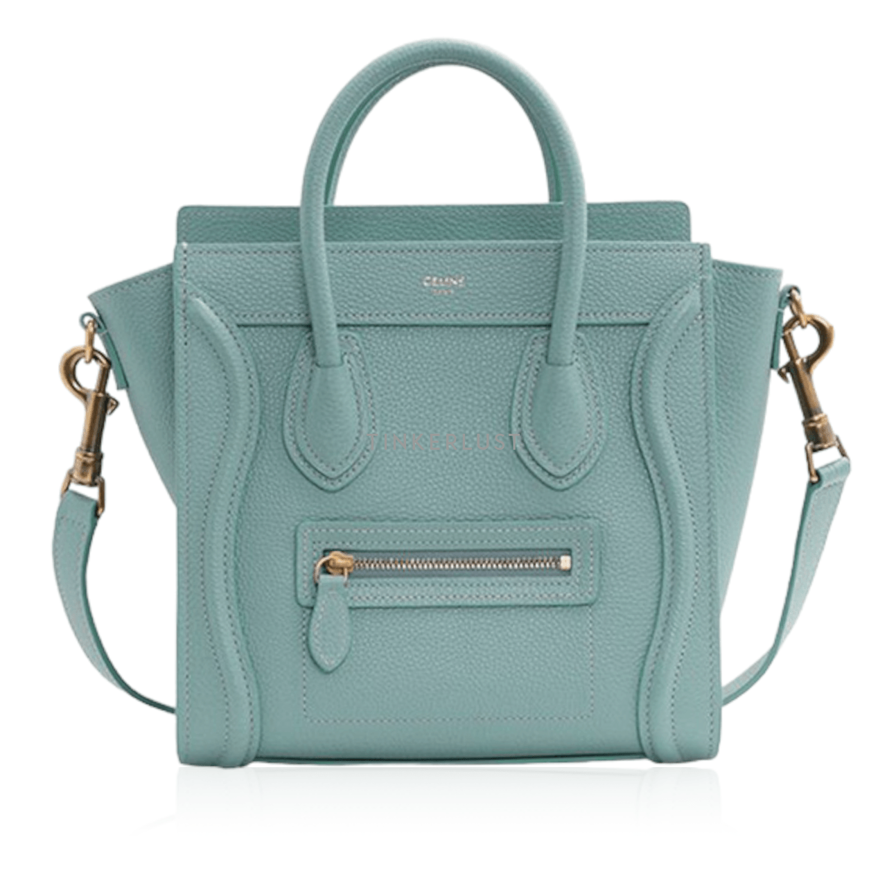 Celine Nano Luggage Bag in Ice Mint Drummed Leather Satchel