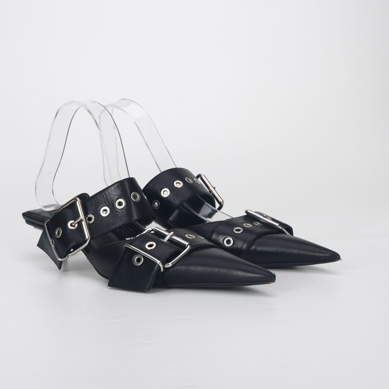 Balenciaga Runway Buckle Mules Black Heels