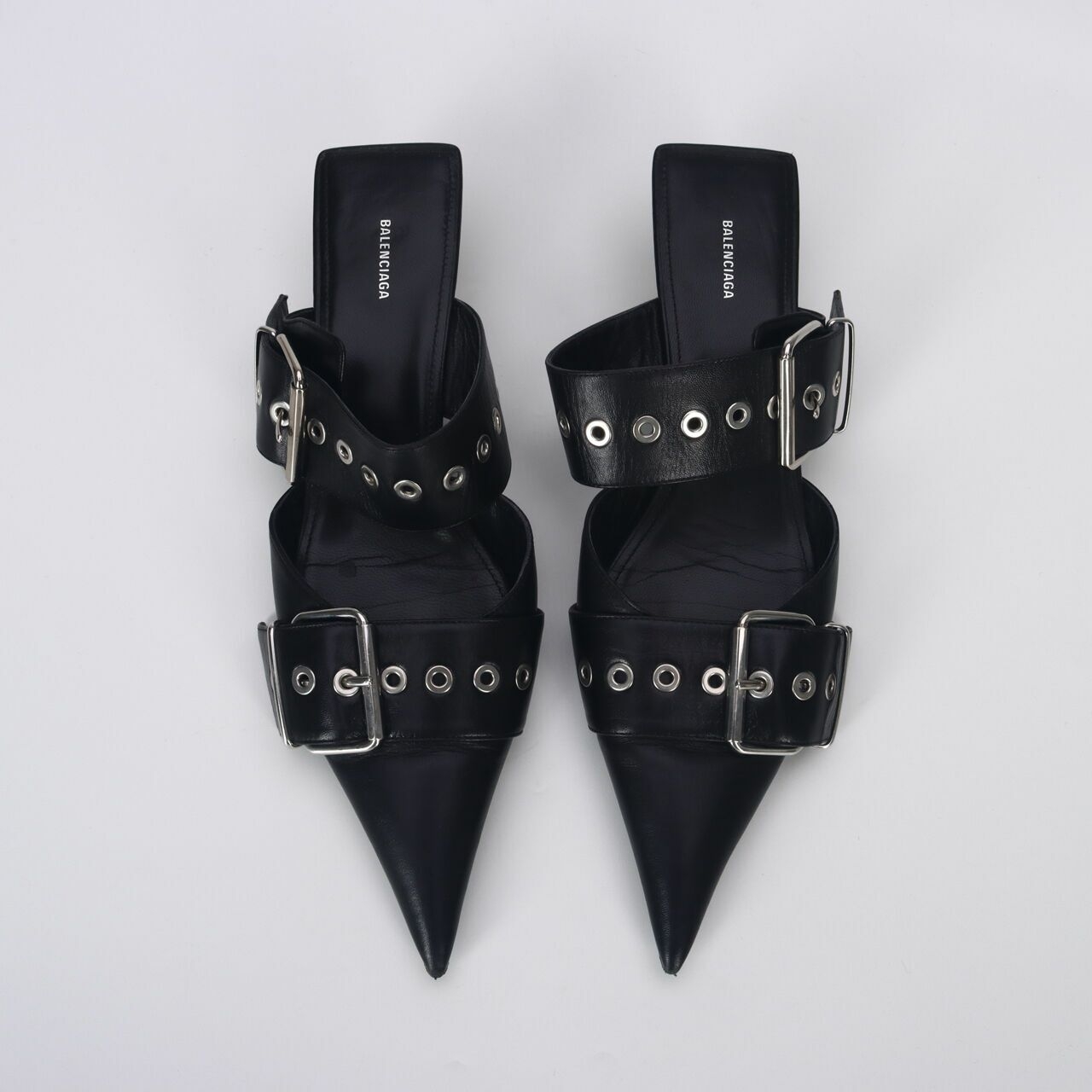 Balenciaga Runway Buckle Mules Black Heels