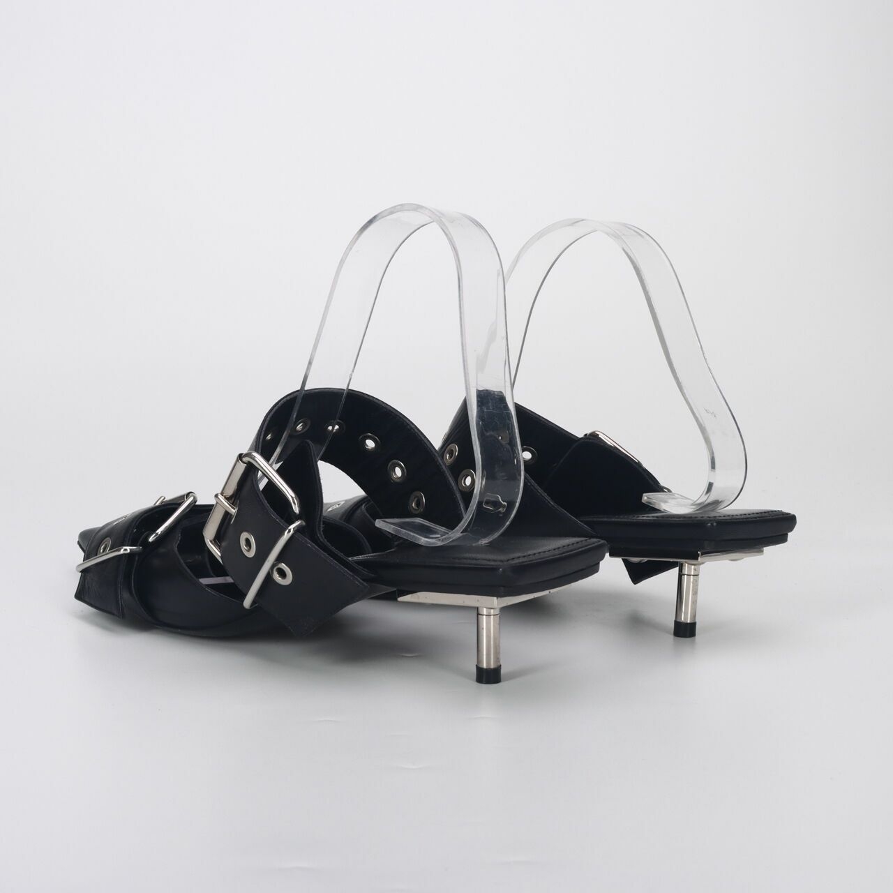 Balenciaga Runway Buckle Mules Black Heels