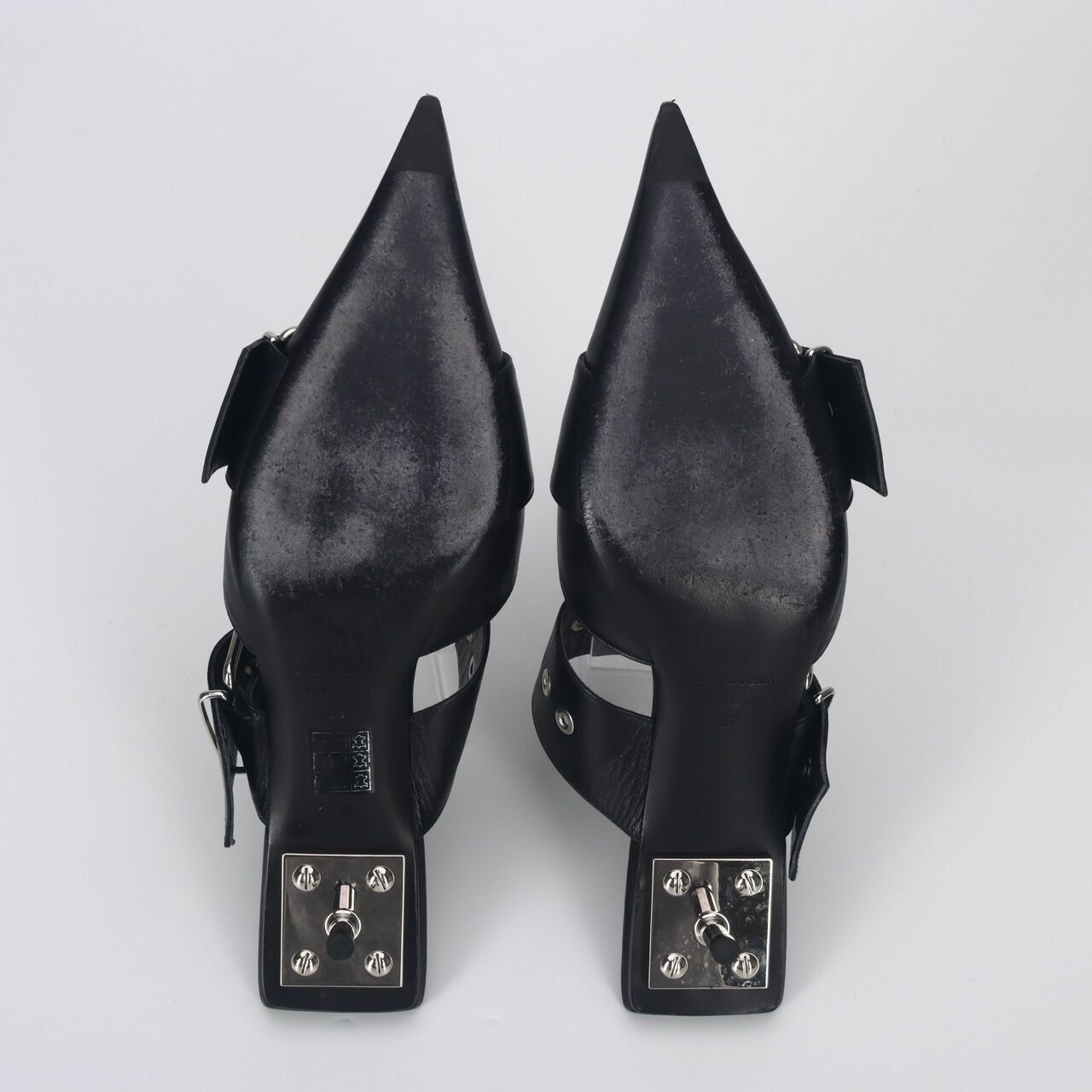 Balenciaga Runway Buckle Mules Black Heels