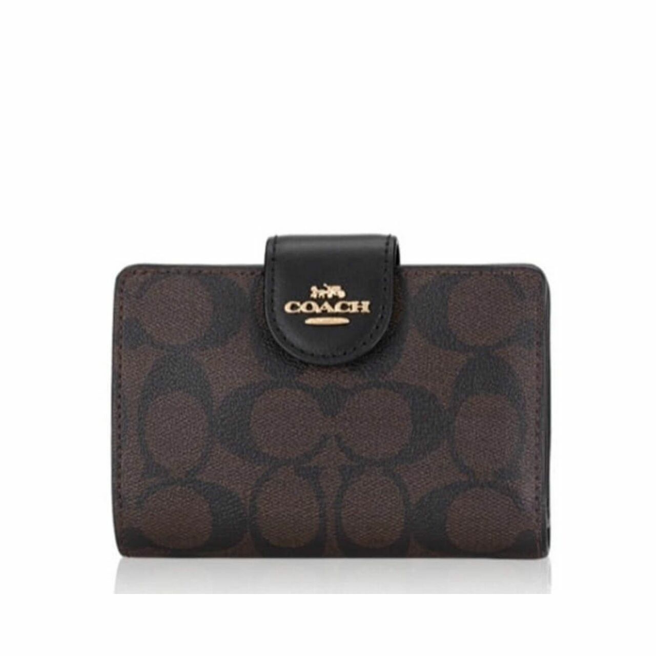 Coach COACH C0082 Signature Medium Zip Wallet Brown Black