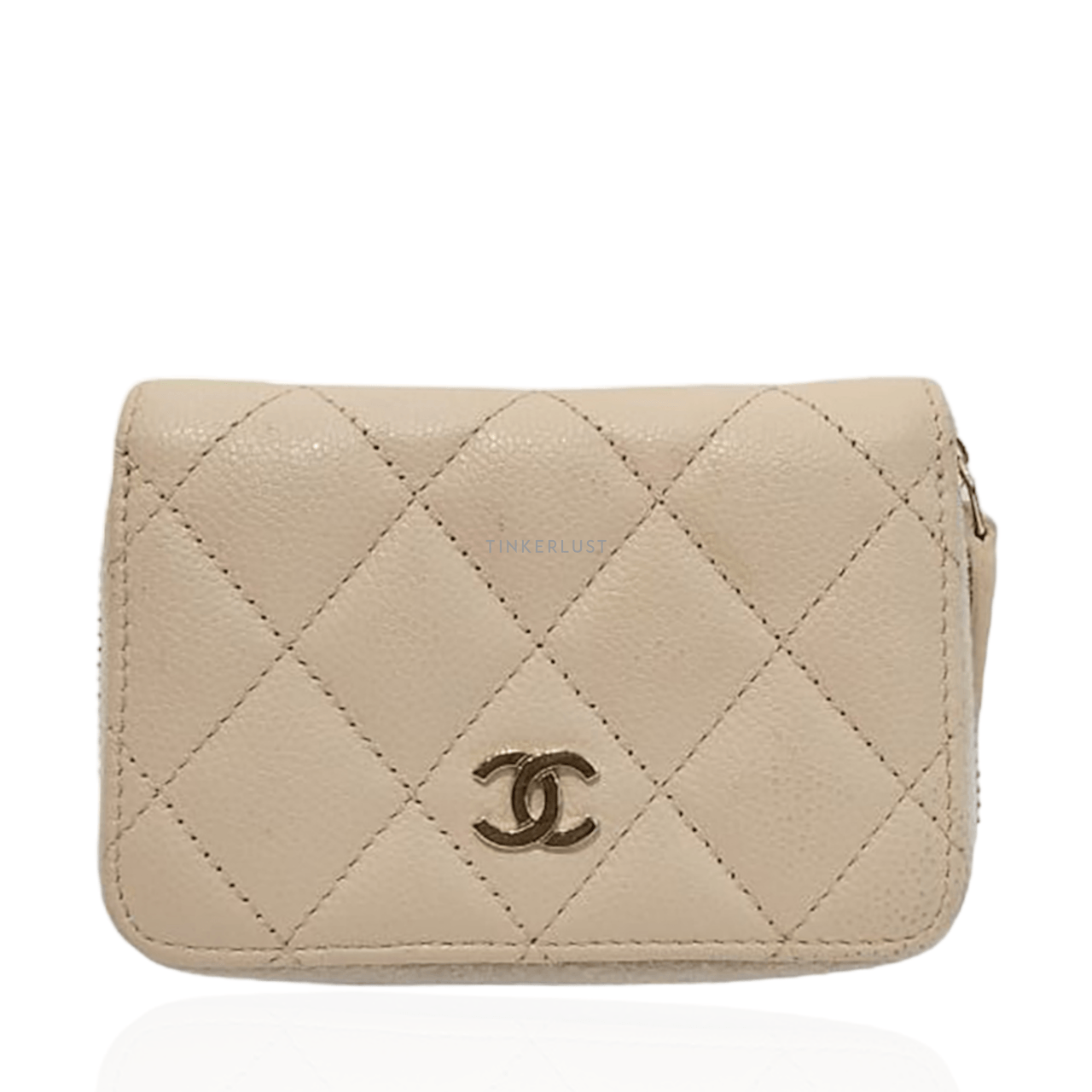 Chanel Beige Caviar GHW Zip Card Wallet #31