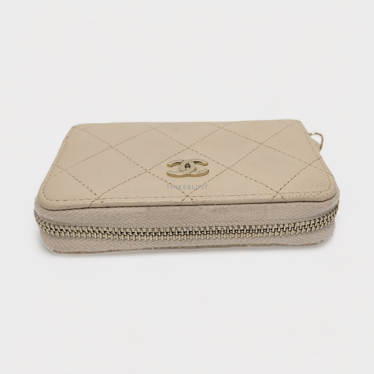 Chanel Beige Caviar GHW Zip Card Wallet #31