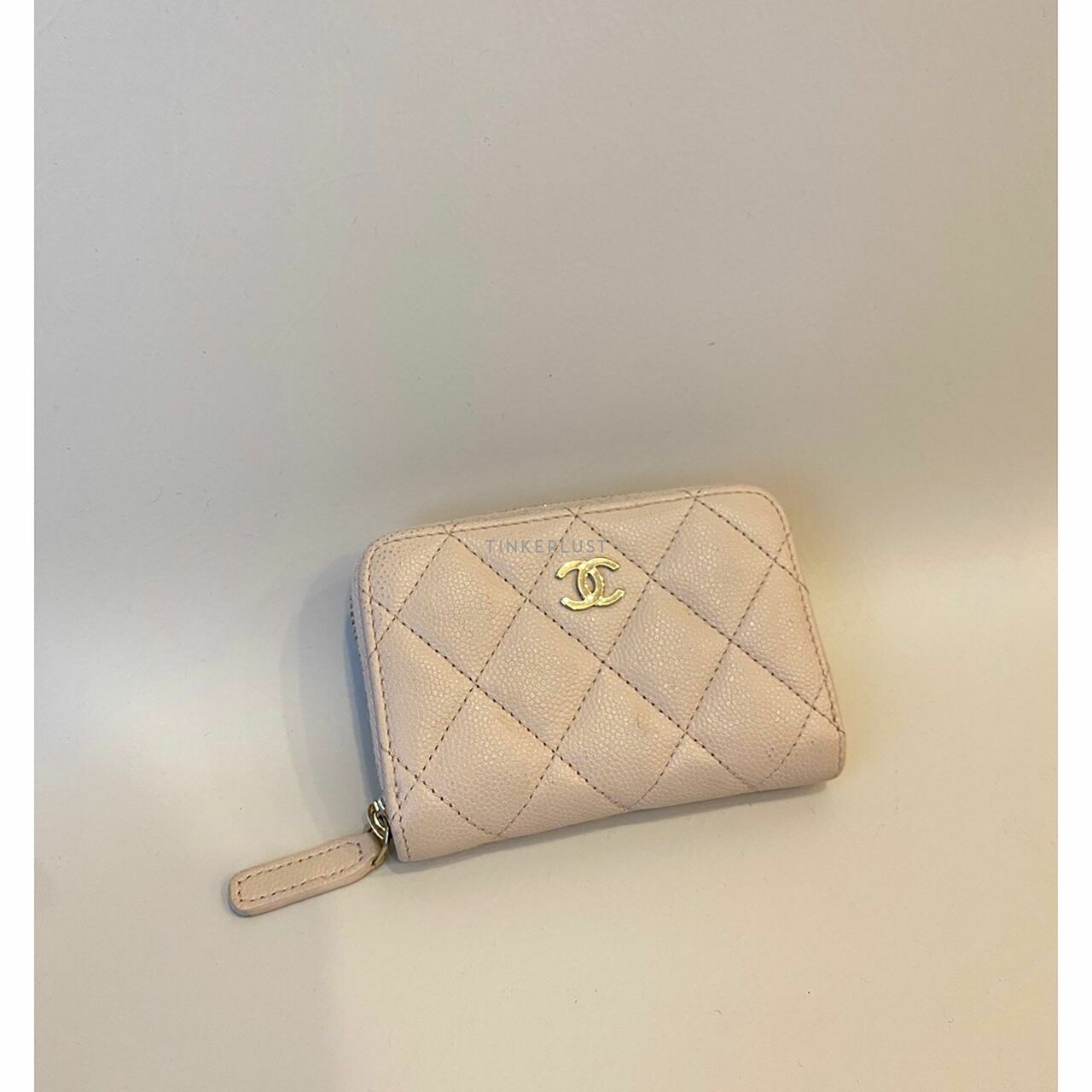 Chanel Beige Caviar GHW Zip Card Wallet #31